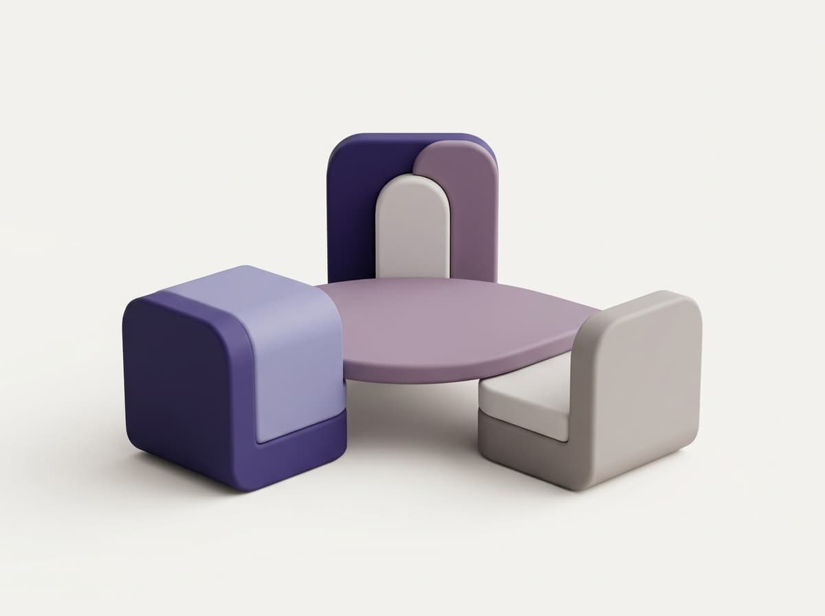 Three forms arranged around a shared surface